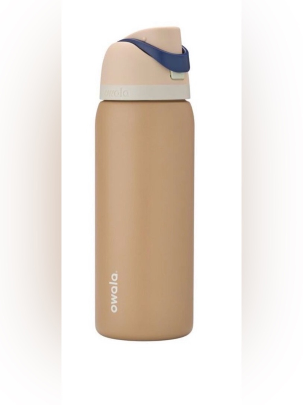 Owalo Travel Water Bottle in Beige with Navy Accent